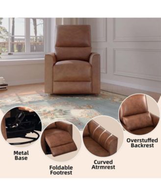 360°Swivel Rocking Recliner Chair, Glider Rocking Chair, Upholstered Faux Leather Reclining, Manual Recliner Chair with Lumbar Support, Nursery Rocker Recliner for Living Room, Bedroom, Beige