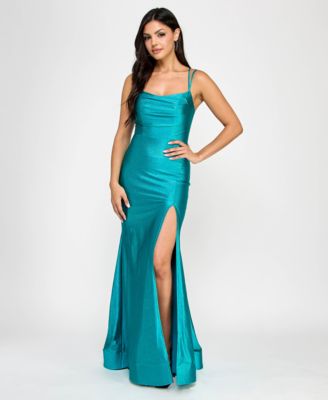 City Studios - Juniors' Glitter Draped Lace-Up Gown