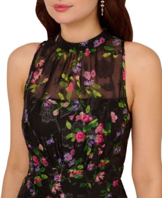 Women's Floral Print Ruffled Sleeveless A-Line Dress