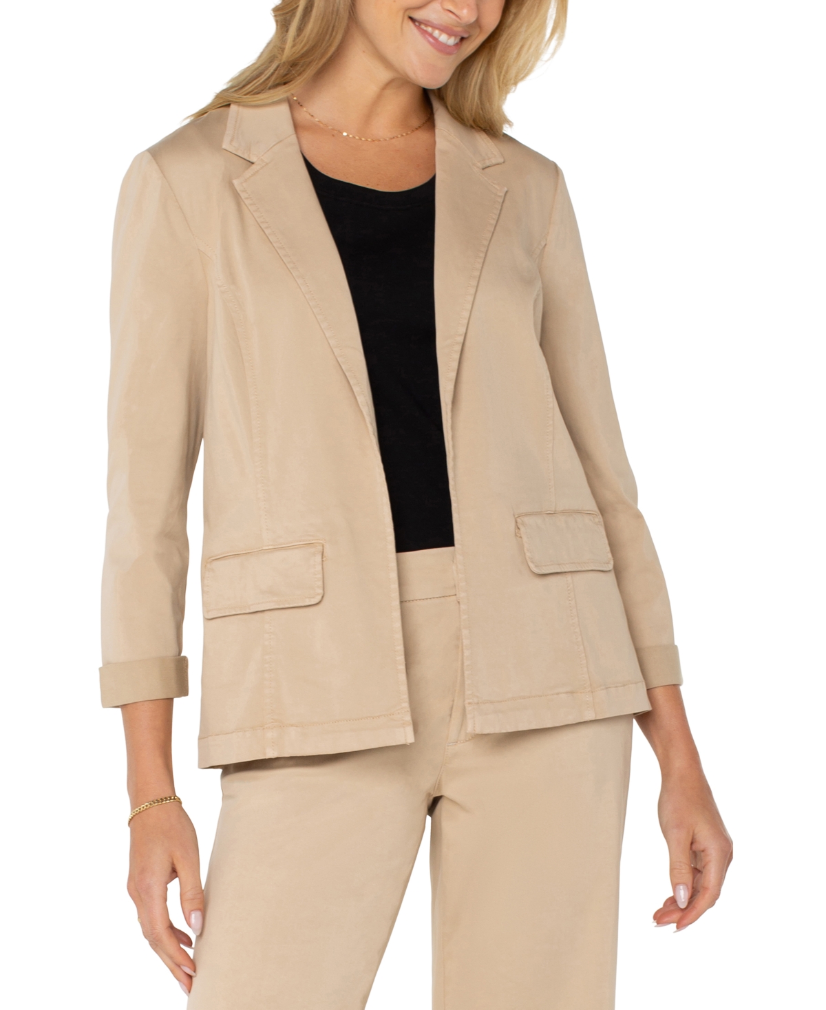 Shop Liverpool Los Angeles Petite Fitted Open-front Blazer In Cappuccino