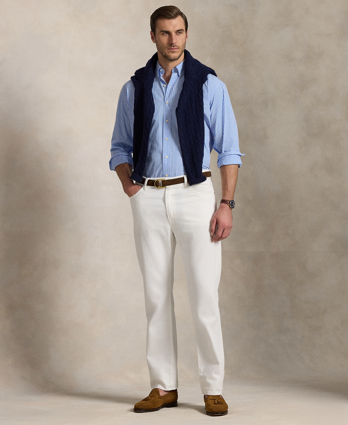 Polo Ralph Lauren Men's Big & Tall Poplin Sport Shirt In Canvas Blue,white
