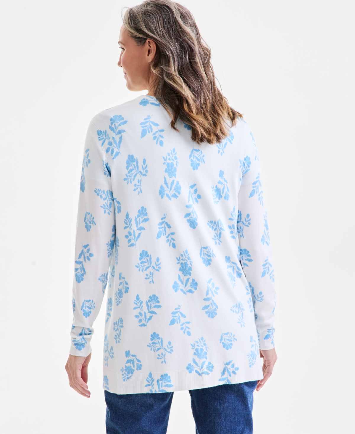 Style & Co Women's Printed Open-front Cardigan, Exclusively At Macy's In Blue Floral