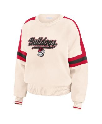 Women's Cream Georgia Bulldogs Chenille Woven Patch Stripe Pullover Sweater