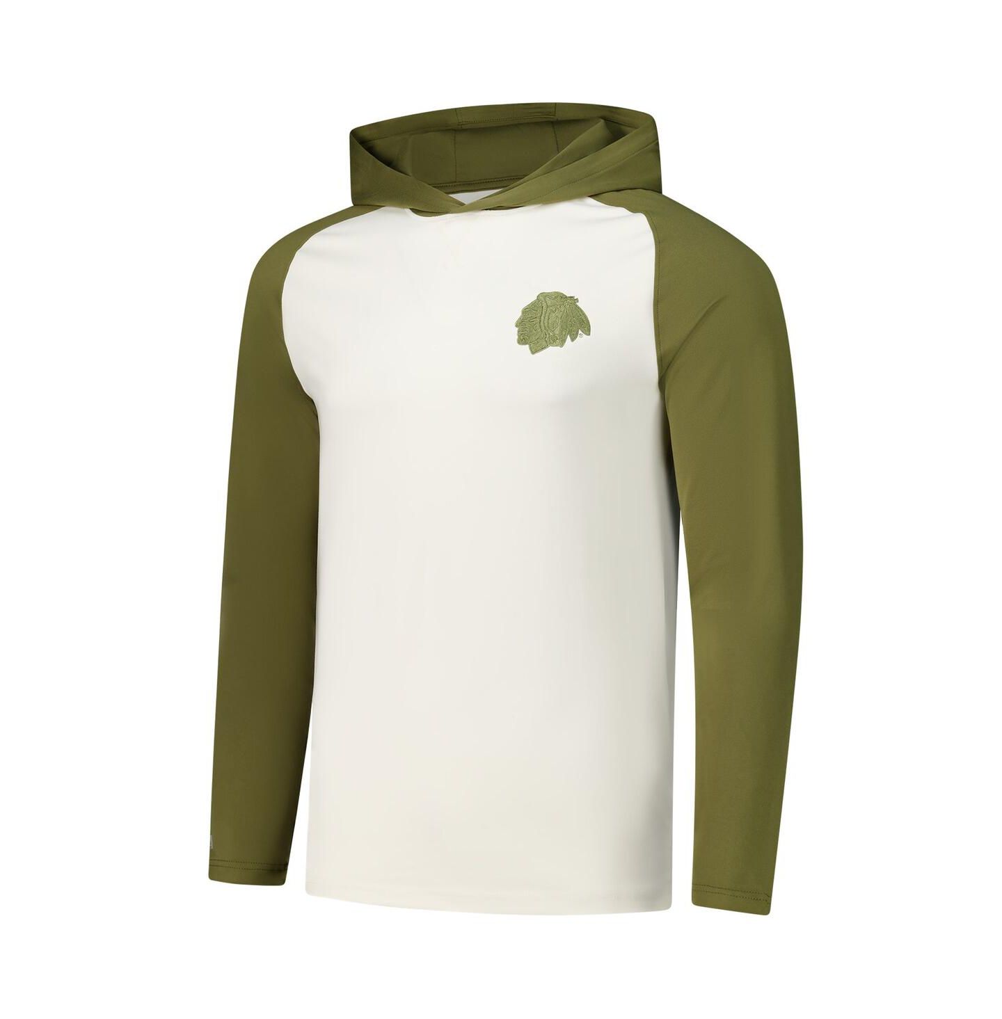 Мужское худи Antigua Cream/Olive Chicago Blackhawks Intrepid Sand Raglan Long Sleeve T-Shirt — фото 2