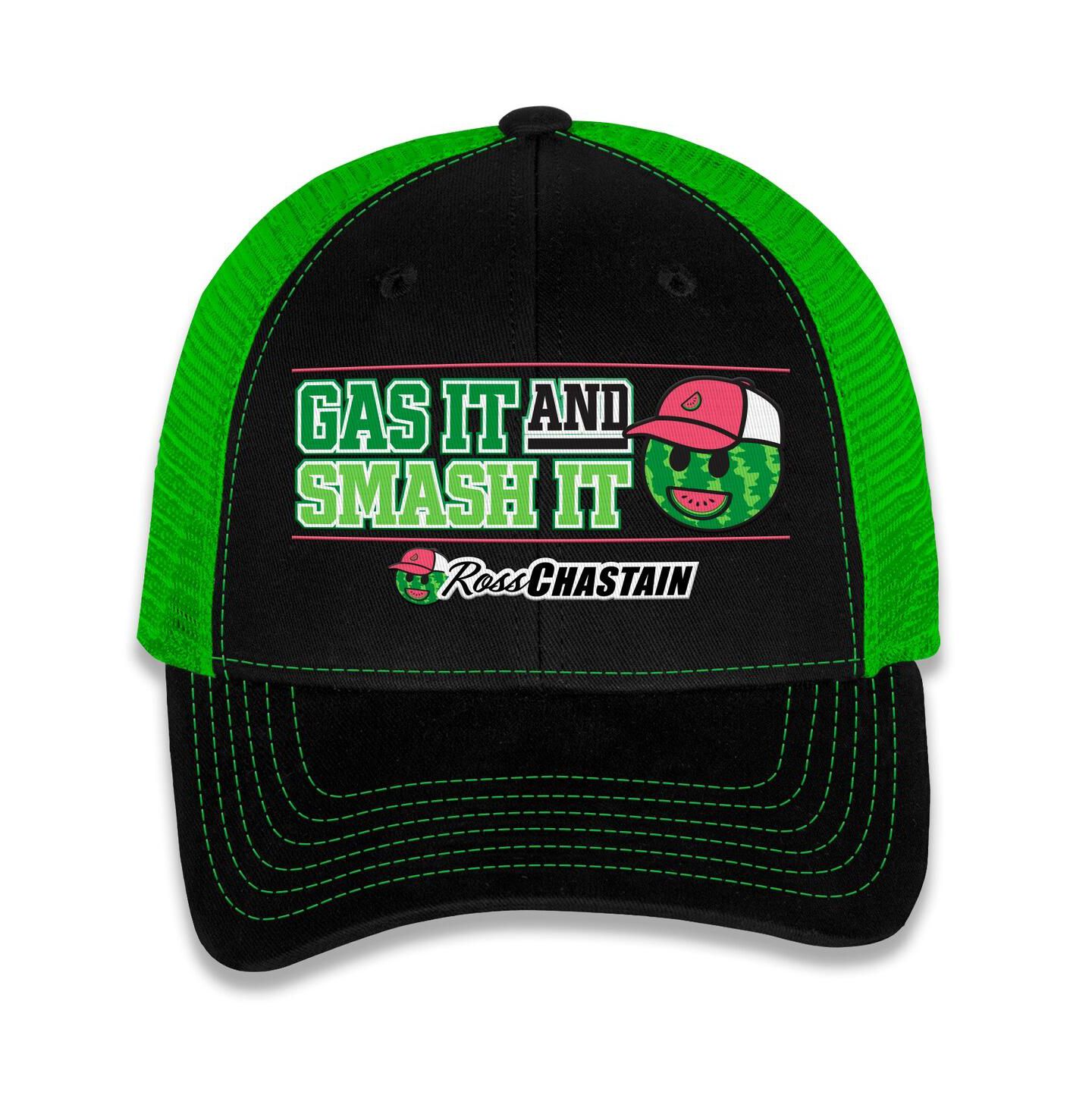 Мужская кепка Checkered Flag Sports Black/Green Ross Chastain Gas It Smash It Adjustable Hat — фото 2