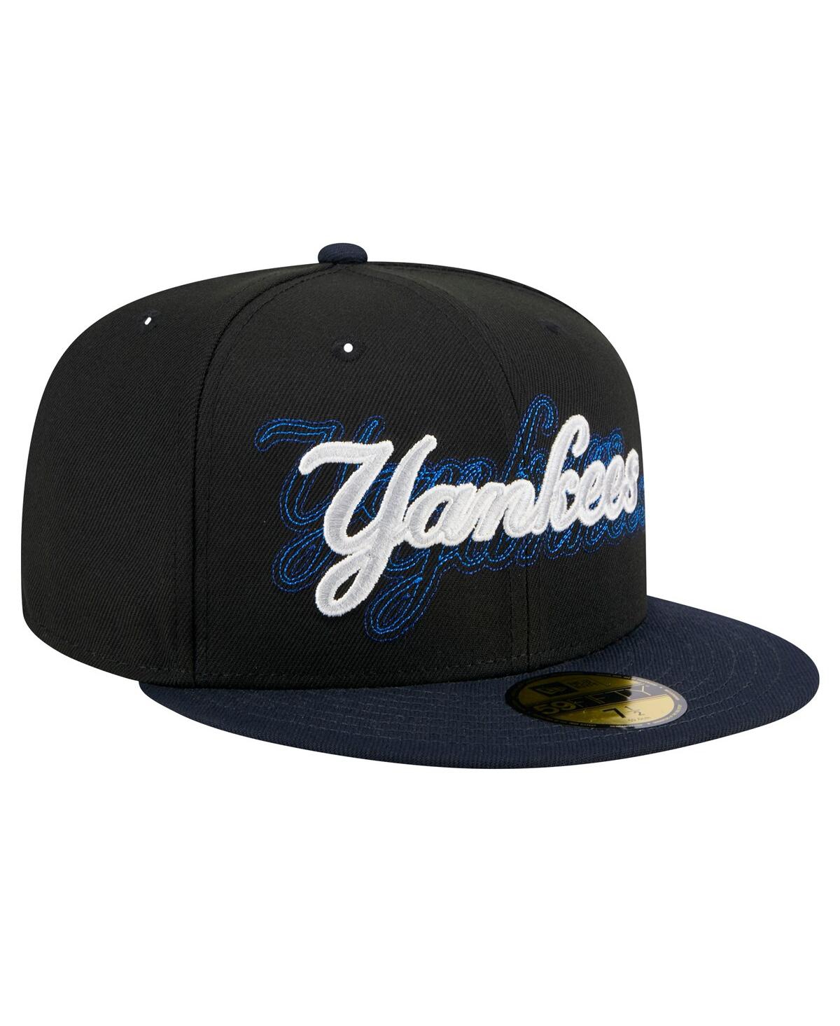 New Era Men's Black New York Yankees Shadow Stitch 59fifty Fitted Hat In Black