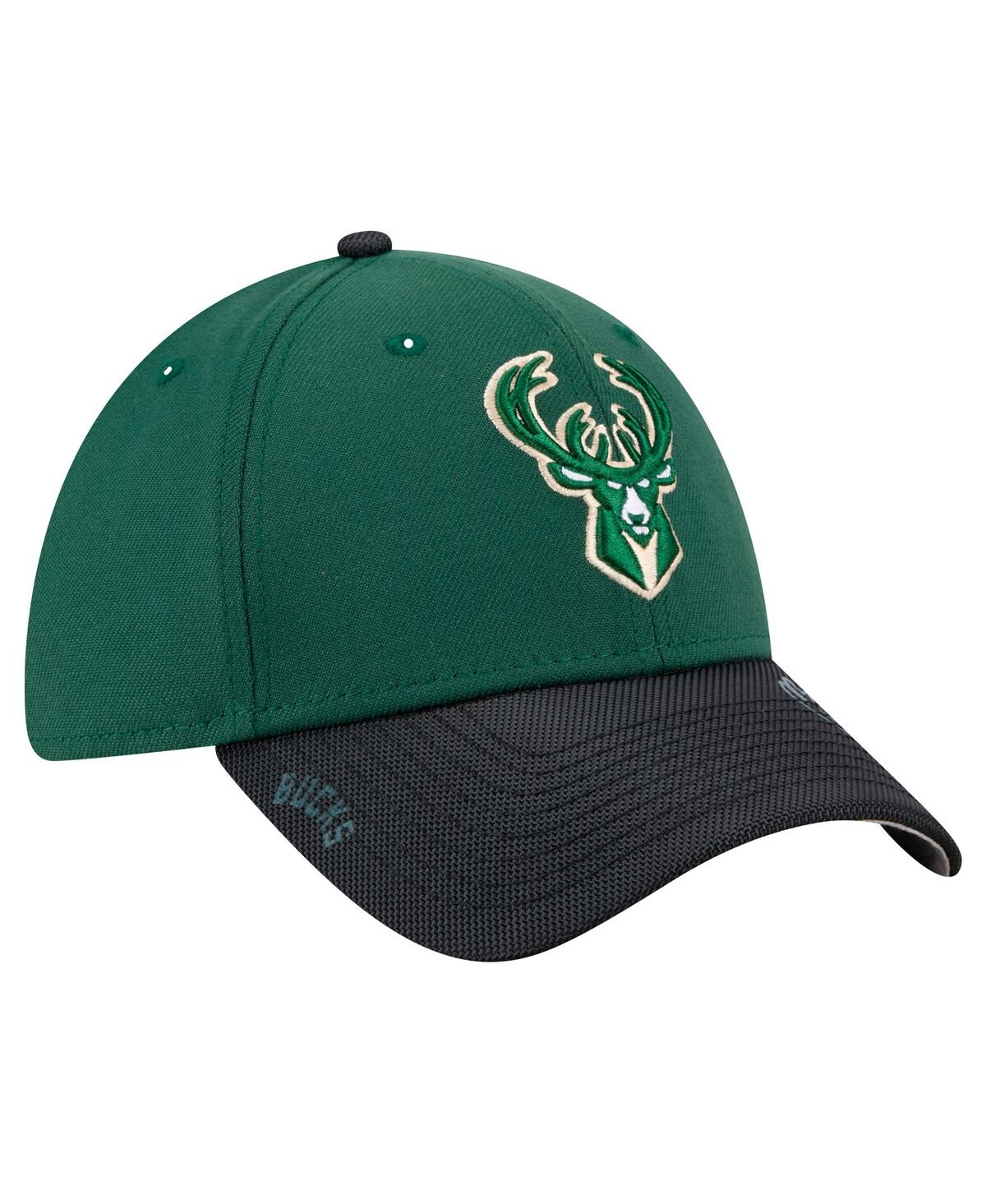 NEW ERA MEN'S HUNTER GREEN MILWAUKEE BUCKS SPORT NIGHT VISOR HIT 39THIRTY FLEX HAT 