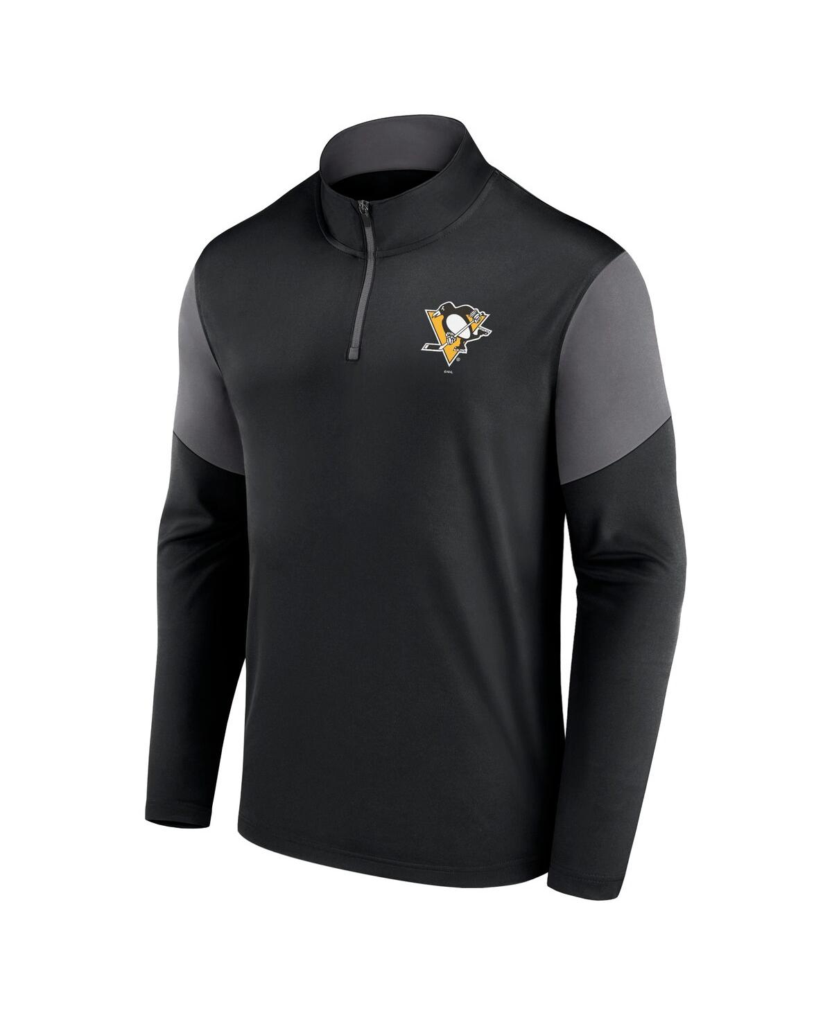 Fanatics Men's Black Pittsburgh Penguins Logo Quarter-zip Top In Black,gray