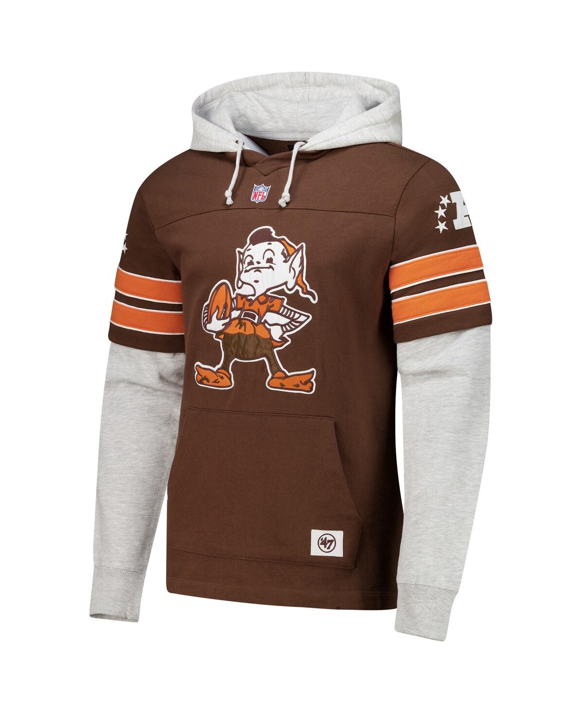 47 Brand Men's Brown Cleveland Browns Throwback Double Header Blitz Cornerback Pullover Hoodie In Brown