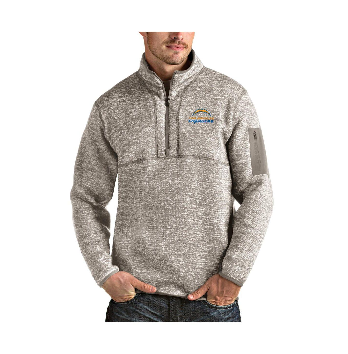Мужская куртка Antigua Oatmeal Los Angeles Chargers Alternate Logo Fortune Quarter-Zip Pullover — фото 1