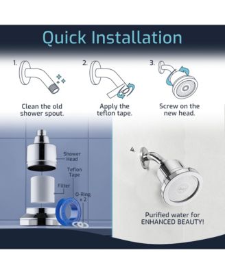 Water Softening Chrome Shower Filter with 2 Cartridges, 15-Stage Filtration for Skin and Hair Care