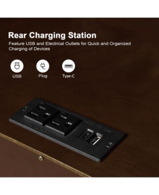 Zulema Mid-Century Modern 2-Drawer Nightstand with Built-In Outlets and Hidden Drawer