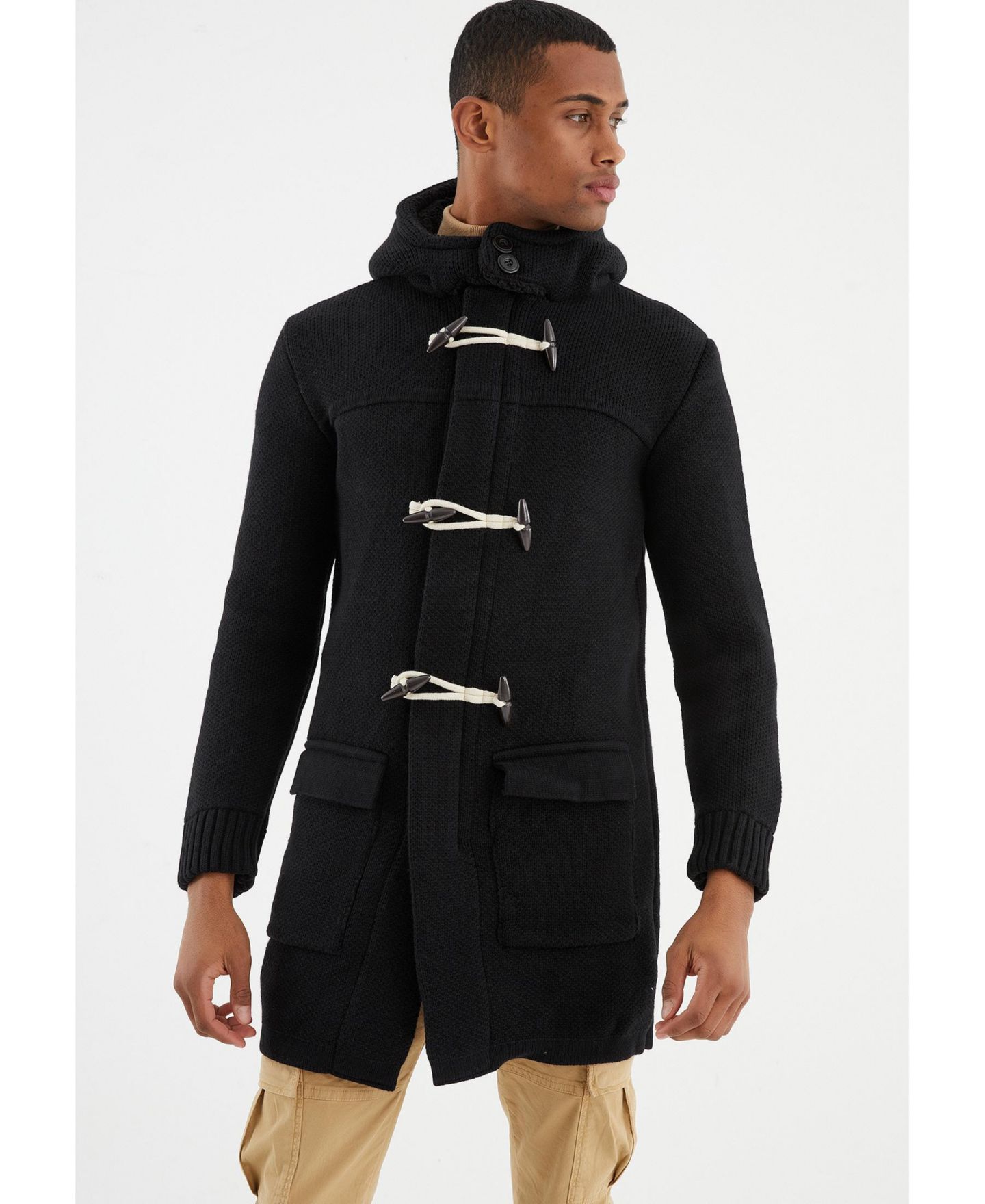 Мужской кардиган Leif Nelson Men s Long Hooded Knit Coat-Style Cardigan with Toggle Closure, цвет: Чёрный — фото 5