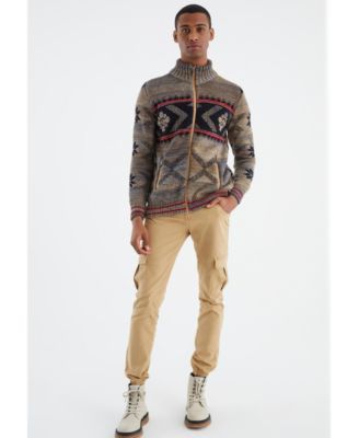 Men's Men s Knit Jacket with Zipper, Norwegian Pattern