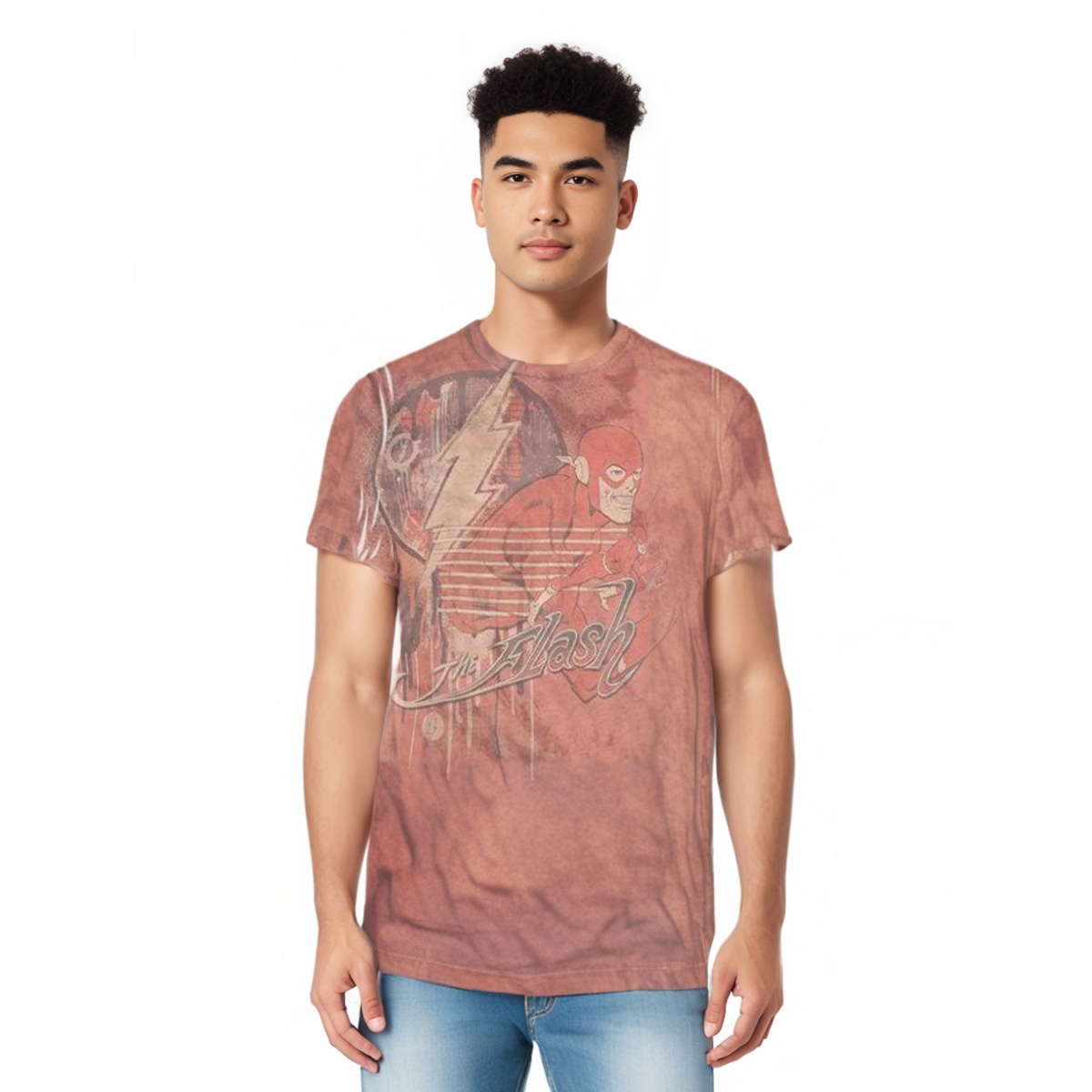 Dc Flash Mens Dc Comics Flash Charge Ahead (Front/Back Print) Adult 65/35 Poly/Cotton Short Sleeve Tee / T-Shirt - White
