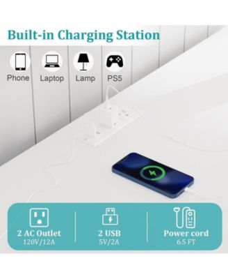 Sideboard Buffet Cabinet, 47" Accent Storage Cabinet with 4 Rattan Doors & 2 Drawers Console Table Coffee Bar w/Power Outlet & LED Light Adjustable Shelves for Dining Living Room, Hallway