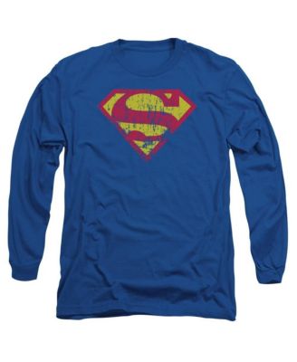 Superman Men's Classic Logo Distressed Long Sleeve Adult Tee / T-Shirt ...