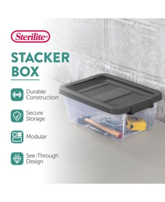 16 Qt Clear Plastic Stacking Storage Containers with Gray Lid (6 Pack)