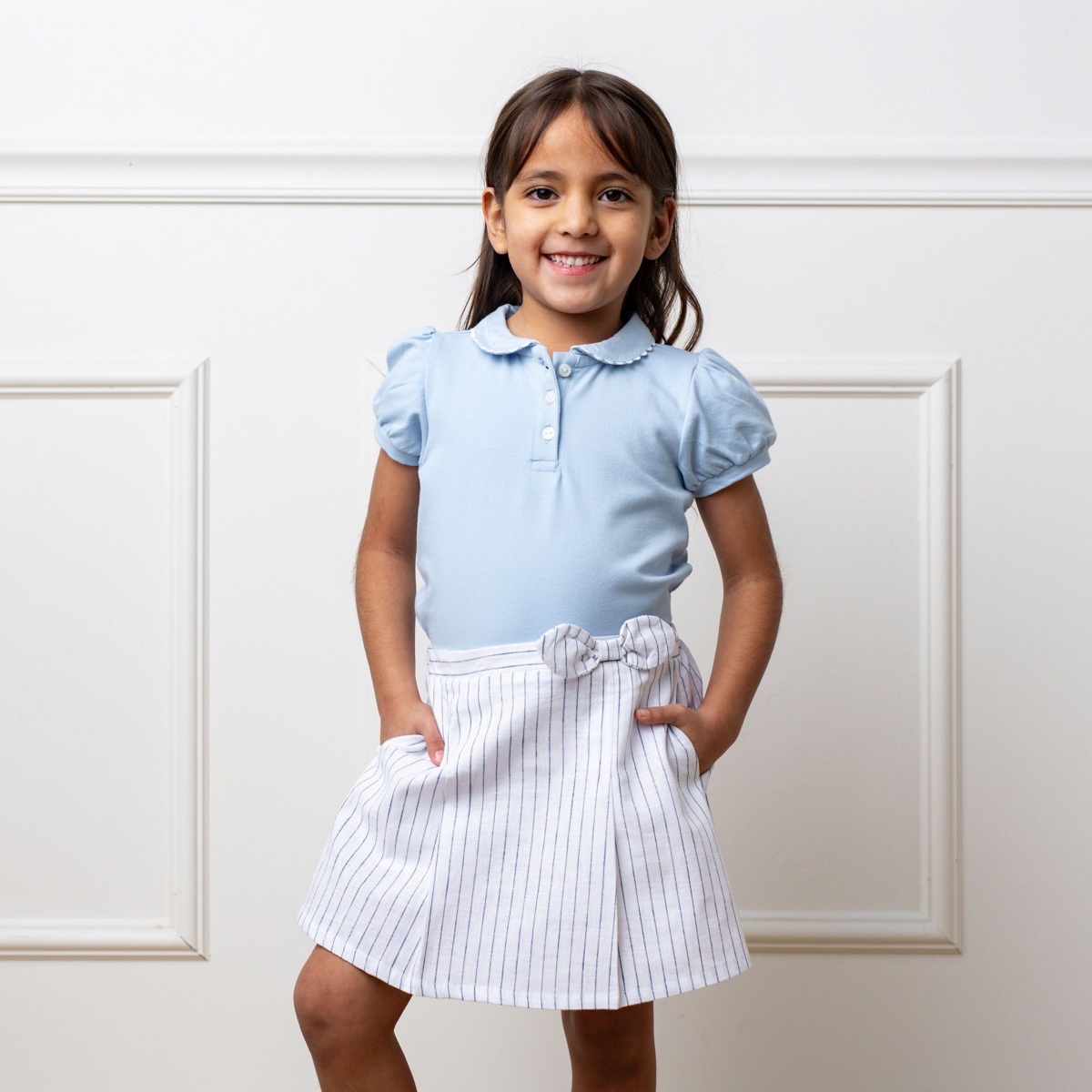 Hope & Henry Girls' Linen Pull-On Pleated Bow Skort