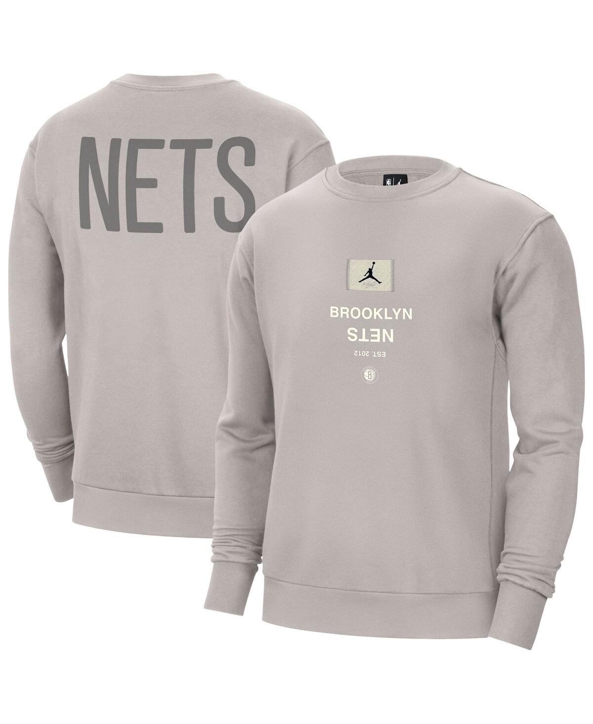 JORDAN MEN'S STONE BROOKLYN NETS COURTSIDE STATEMENT EDITION HEAVYWEIGHT PULLOVER SWEATSHIRT 