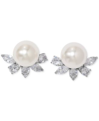 Eliot Danori - Silver-Tone Cubic Zirconia & Imitation Pearl Stud Earrings