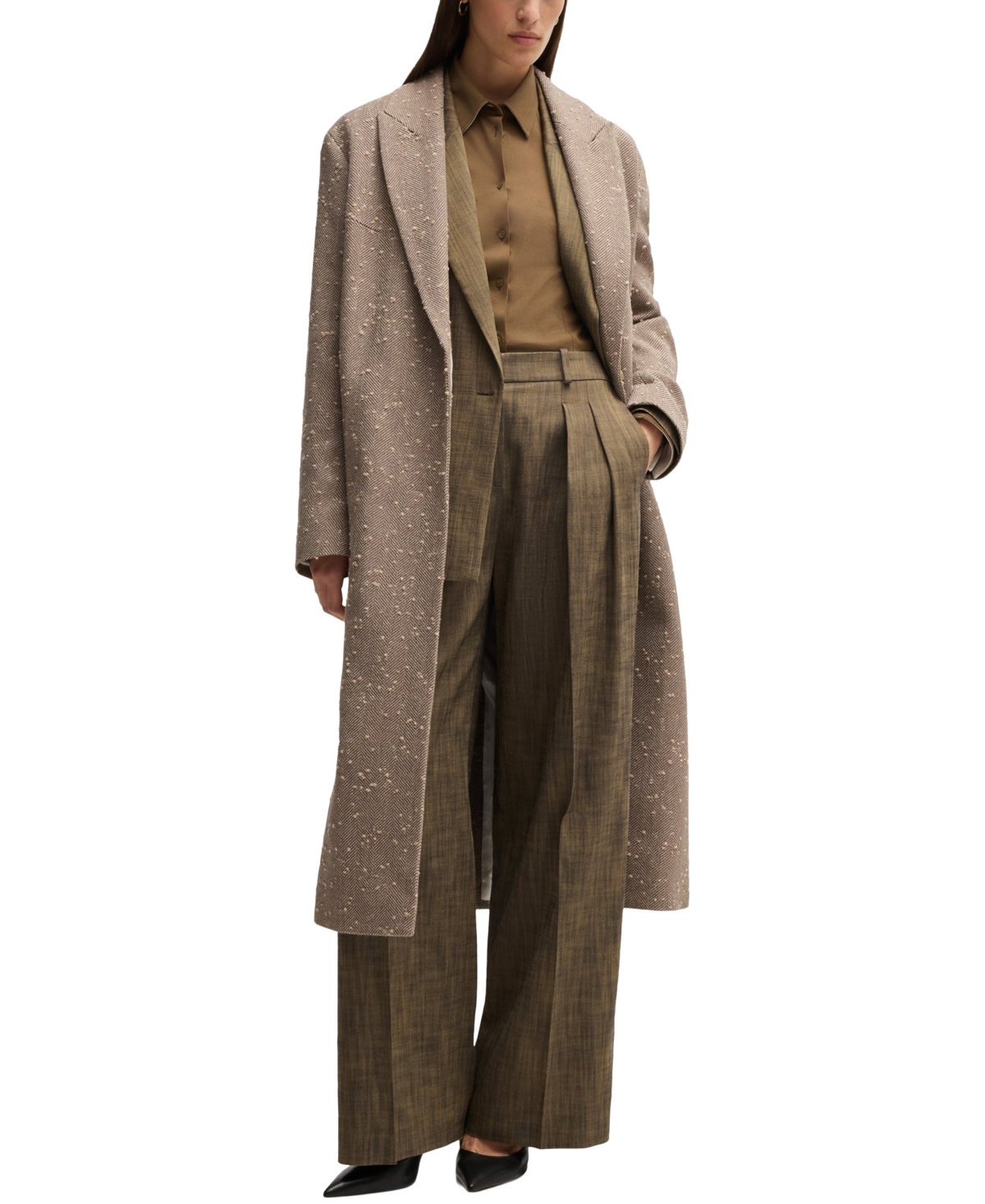 Hugo Boss Regular-fit Trousers In Melange Sharkskin In Open Misc