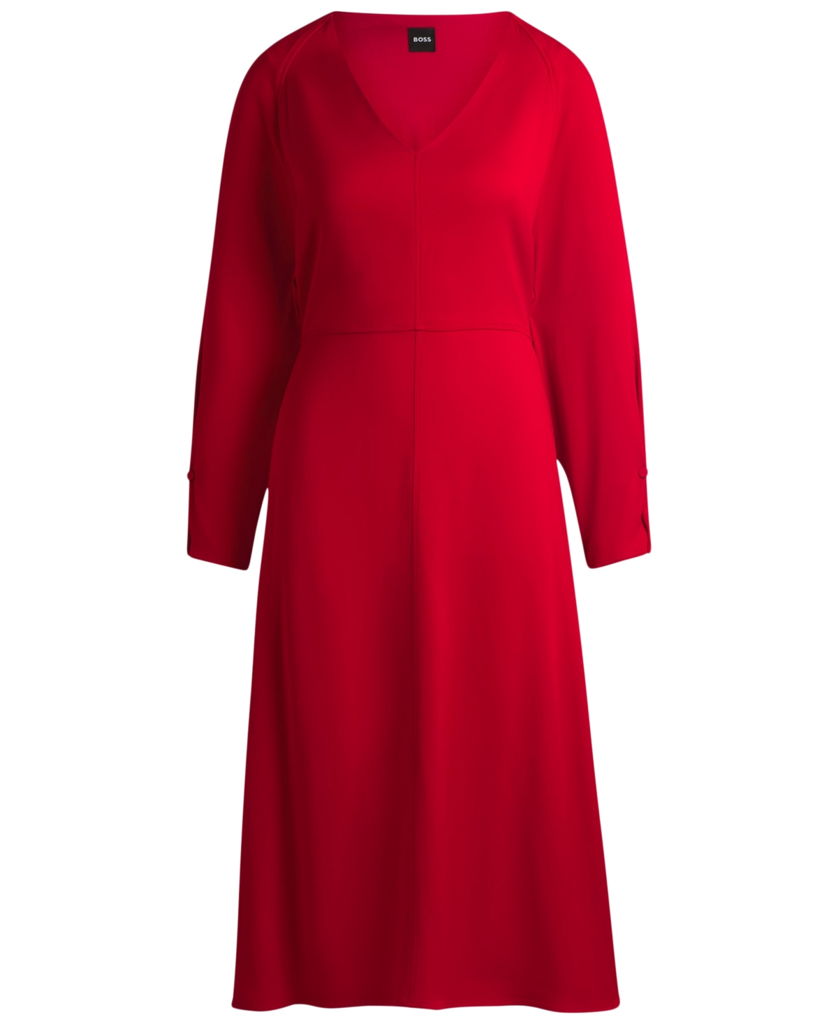 Hugo Boss V-neck Dress With Button Cuffs In Bright Red