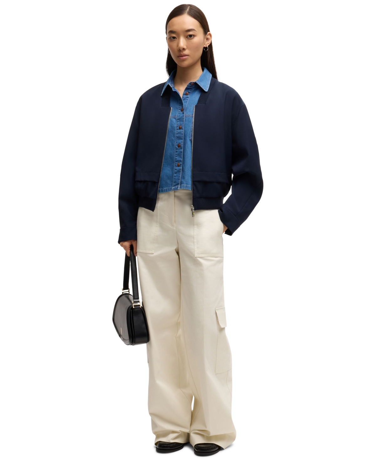 Hugo Boss Boss By  Women's Layered Effect Oversized Jacket In Dark Blue