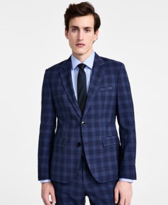 Men's Modern-Fit Navy Plaid Suit Separate 