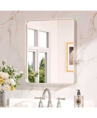 16x24 Inch Brushed Gold Bathroom Vanity Mirror Tempered Glass Metal Framed