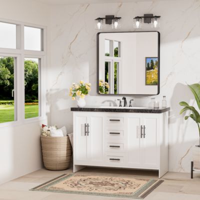 36x36 Inch Brushed Gold Bathroom Vanity Mirror Tempered Glass Metal Framed