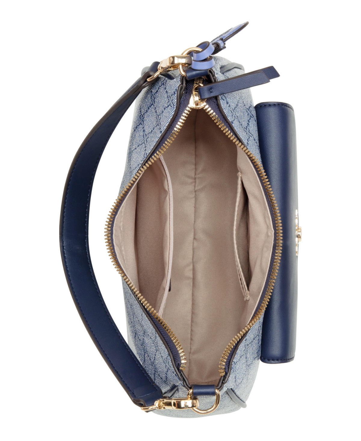 Shop Nine West Caireann Medium Shoulder Bag In Chambray Logo Navy