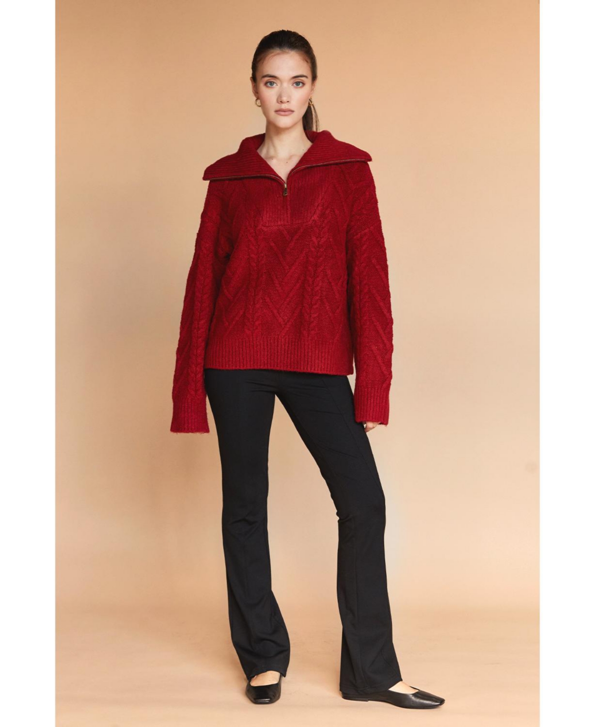 Crescent Women's Finley Front Zip Chunky Cable Knit Sweater