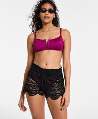 Juniors' 2.5" Scalloped Lace Cover-Up Shorts, Created for Macy's