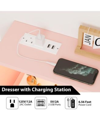 6-Pc Wood Dresser with Charging Station & LED – Modern Storage Chest