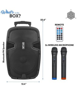 Portable Bluetooth PA Speaker System with Rechargeable Battery, UHF Microphones, MP3/USB/SD Readers, FM Radio, 12” Subwoofer (1000W)