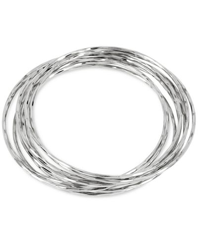 Touch of Silver Thin Bangle Bracelet Set in Silver over Metal