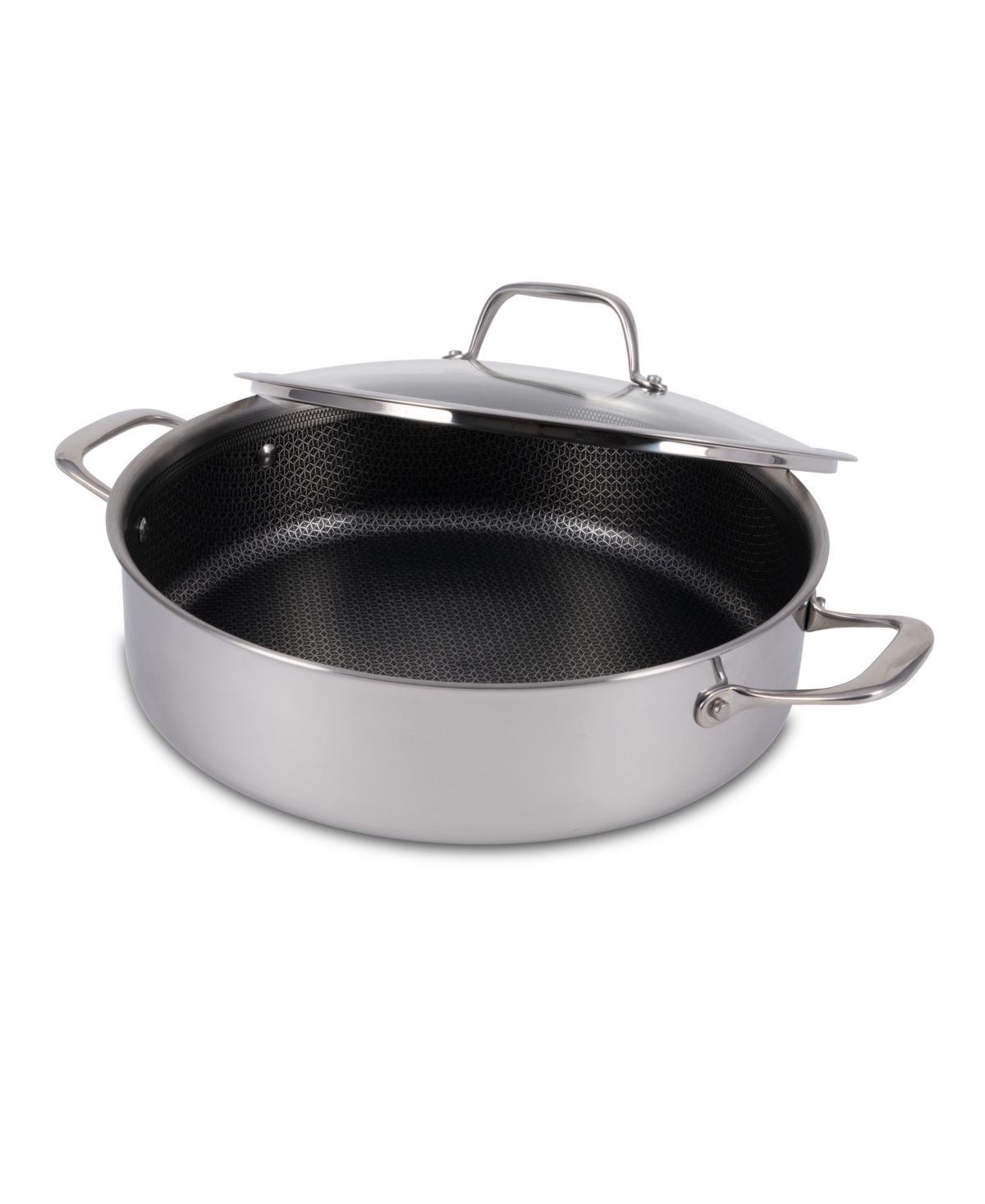 T-fal Hybrid Mesh Stainless Steel 6 Quart Shallow Pan With Lid In Silver