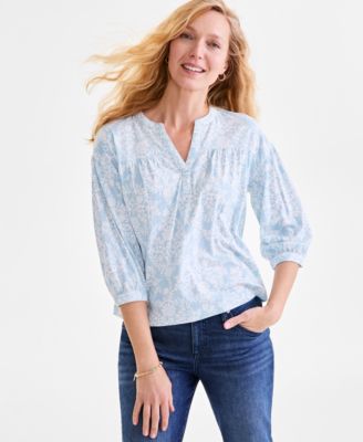 Style & Co - Women's Floral Medallion-Print 3/4-Sleeve Knit Top