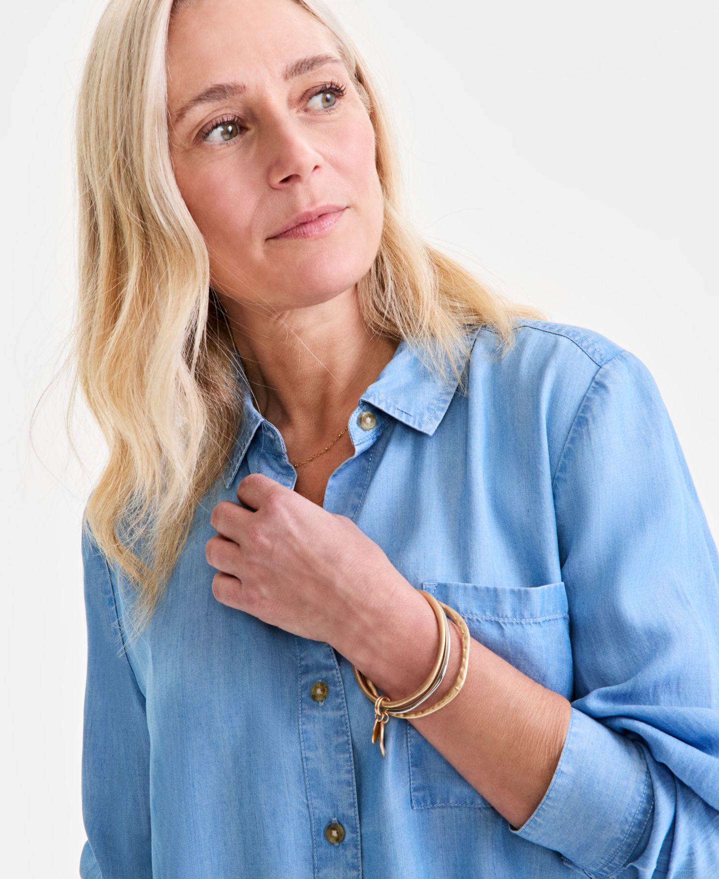 Женская рубашка Style & Co Chambray Button-Up Perfect, цвет: Варёный, вариант 1 — фото 3