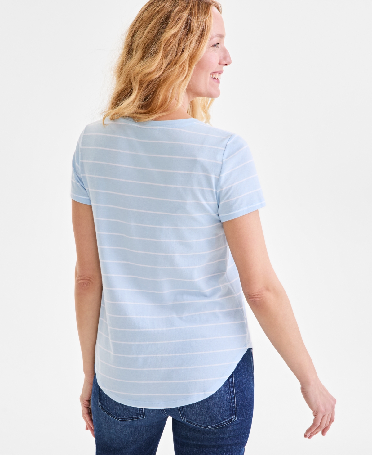 Style & Co Women's Printed Crewneck Short-sleeve T-shirt, Exclusively At Macy's In Blue Stripe