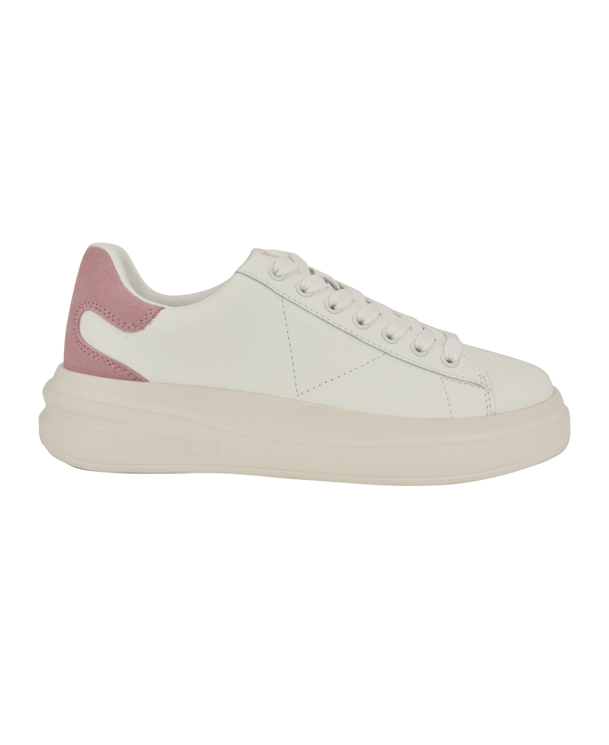 Guess Women's Elbina Contrast Heel Lace-up Sneakers In White,light Pink