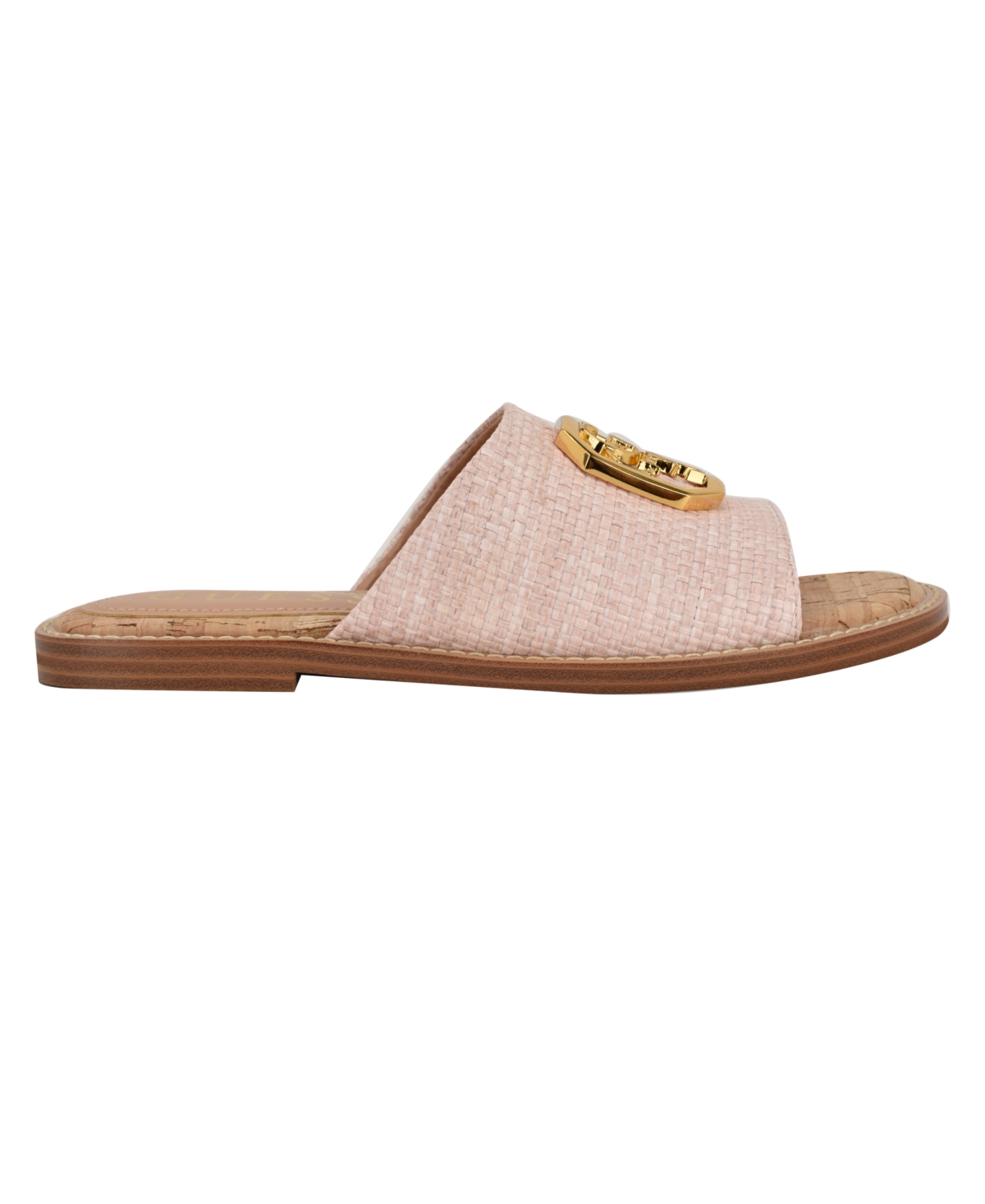 Shop Guess Women's Graysie Quattro G Embellished Flat Sandal In Light Pink Raffia,straw