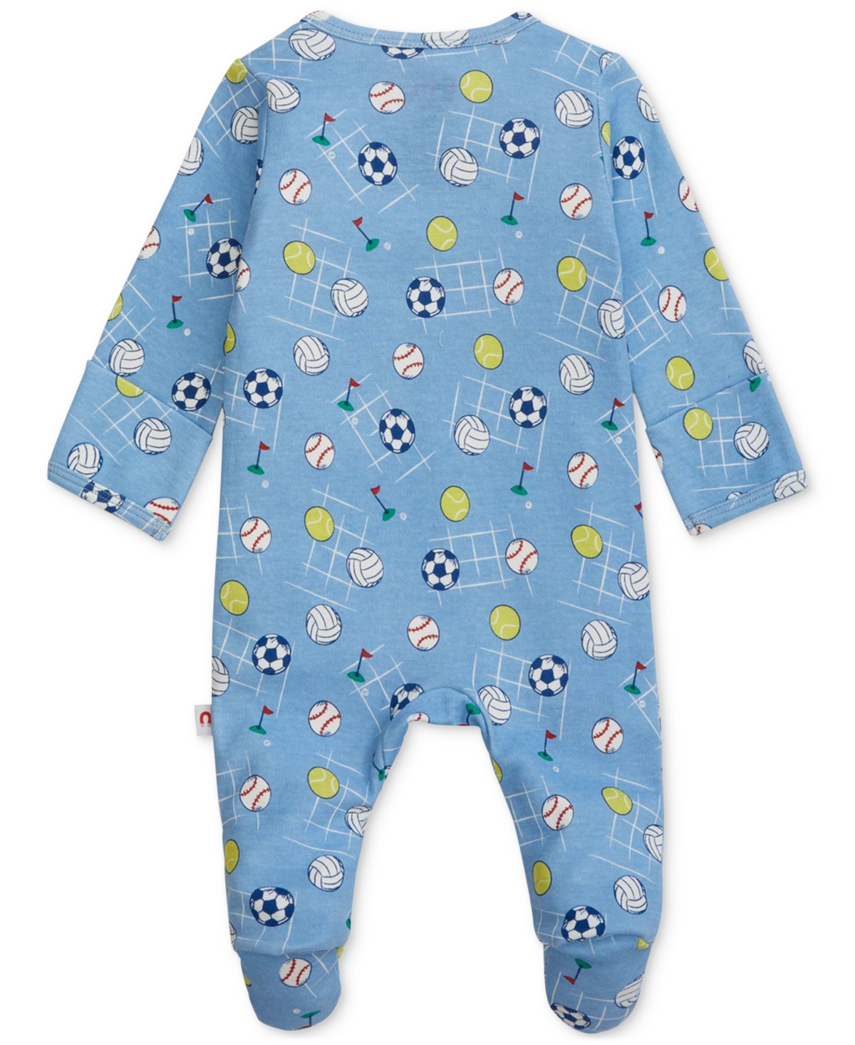 Easy Magnetic Close Baby Cotton Magnetic Footed Coverall In Having A Ball,blue