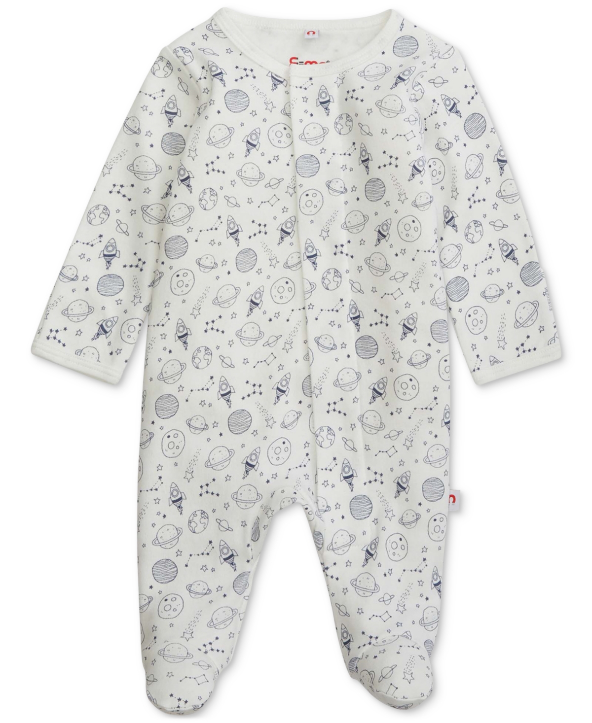 Easy Magnetic Close Baby Cotton Magnetic Footed Coverall In Spaced Out,white