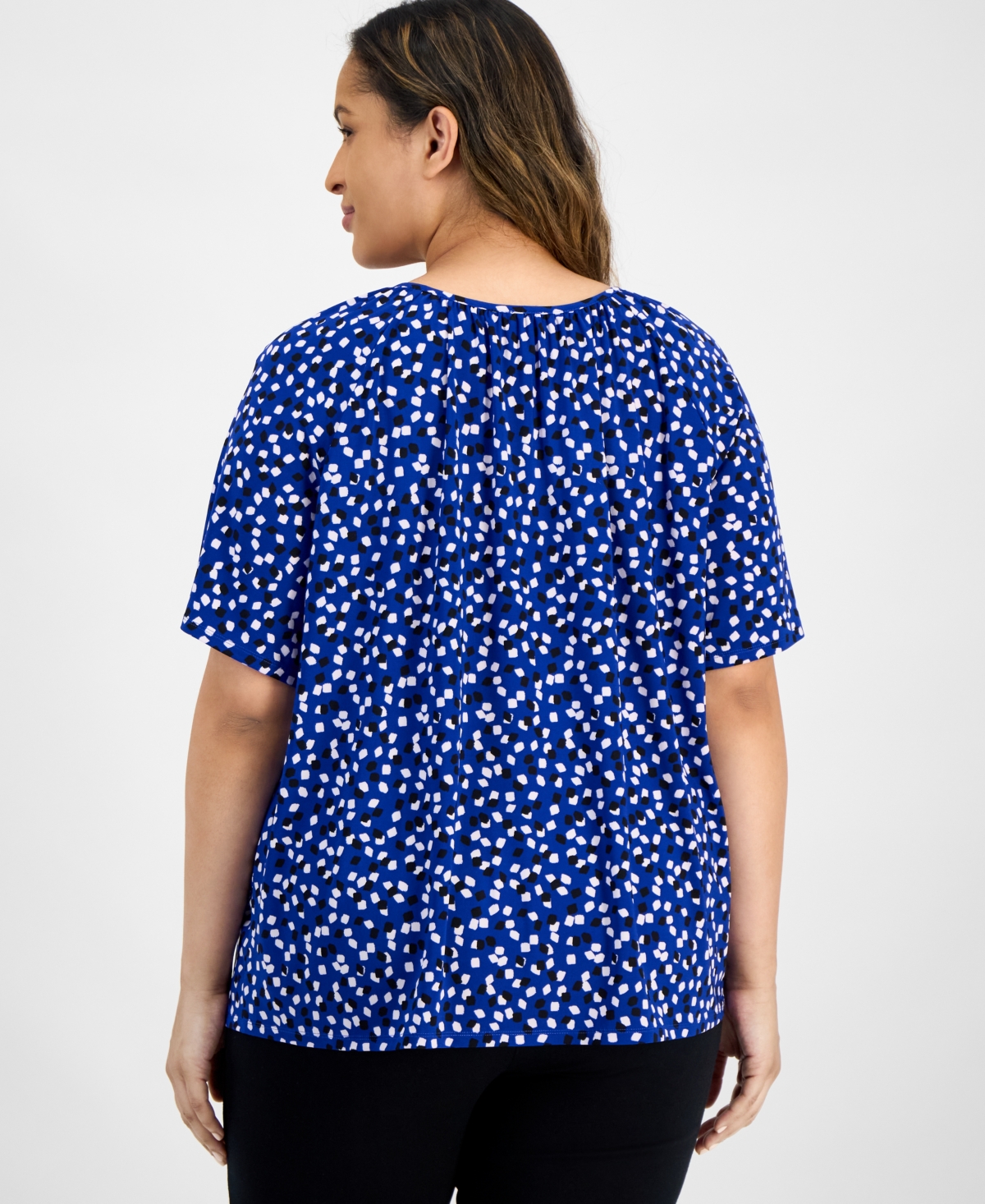 Ak Anne Klein Plus Size Keyhole-cutout Flutter-sleeve Top