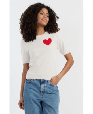 Women's Pure Merino Heart Breton Short Sleeve Sweater