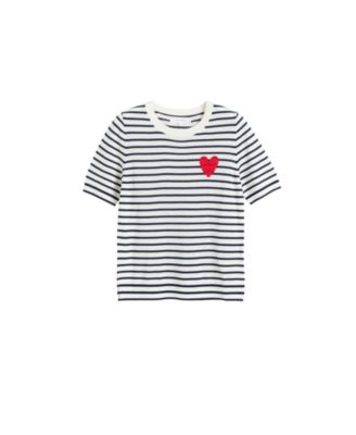 Women's Pure Merino Heart Breton Short Sleeve Sweater