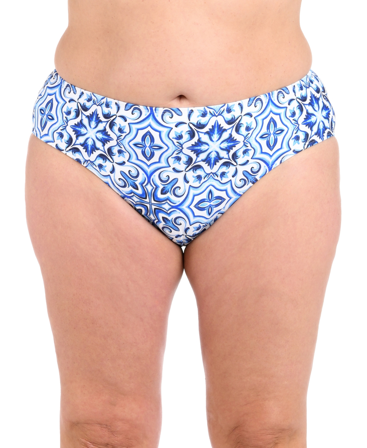 Shop La Blanca Plus Size Alboran Printed Tummy-control Bikini Bottoms In Blue