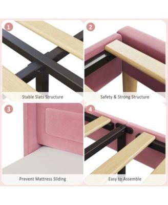 Upholstered Twin Bed Frame with LED Lights, Velvet Platform Bed Frame with Wing Back Storage Headboard, Wood Slats Support, No Box Spring Needed, Easy Assembly